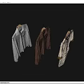 Three Different Style Tops Hanging On Hangers In White And Brown Colors