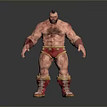 Muscular Fantasy Character With Bald Head Red Trunks And Boots