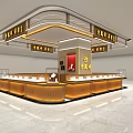 Luxurious Jewelry Store Interior With Modern Design Gold Jewelry Showcases And Elegant Lighting