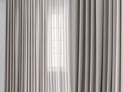 Modern Gray Curtains With Sheer White Panels For Living Room Window 3d model