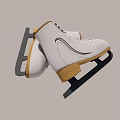 White Ice Skates With Classic Design Wooden Blade Holders And Polished Metal Blades