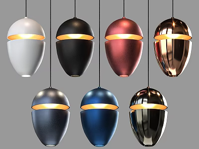 Round Shaped Pendant Lights In Multiple Colors With Metallic Finish And Glowing Interior 3d model