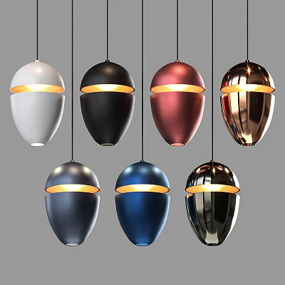 Round Shaped Pendant Lights In Multiple Colors With Metallic Finish And Glowing Interior 3d model