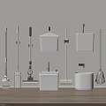 Wall Mounted Bathroom Fixtures And Cleaning Tools Like Mops Brooms Toilet Brushes