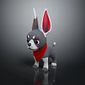 Gray And White Stuffed Dog Toy With Big Ears Red Bandana On Dark Background