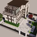 Modern Detached Villa With Glass Roof Balcony Two Story Design And Green Plants