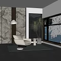 Modern Living Decorative Accessories Set With Floor Lamp White Armchair Small Table And Potted Plant