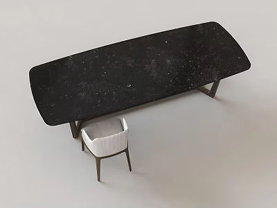 Modern Black Starry Table and Chair Set with White Cushion and Dark Legs 3d model
