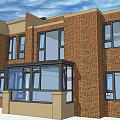 Detached Villa With Red Brick Exterior Large Windows And Glass Porch
