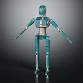 Blue Mechanical Robot Figure Standing With Metal Structure In Dark Background 3d model