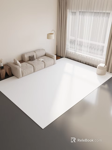 Modern Living Room Interior With Light Sofa Large White Rug And Window Curtains 3d model 