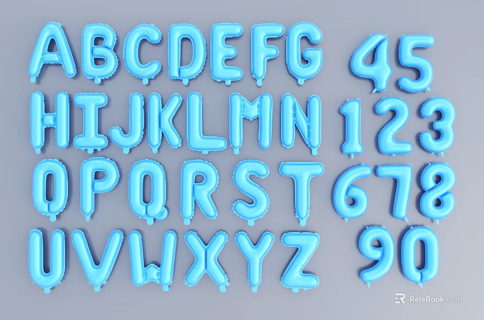 Colorful Blue Inflatable Alphabet Letters And Numbers For Party Event Decor 3d model 
