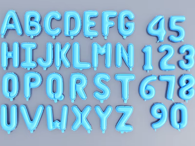 Colorful Blue Inflatable Alphabet Letters And Numbers For Party Event Decor 3d model