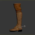 Brown Knee High Boots With Fleur De Lis Pattern Folded Cuffs And Strap Details