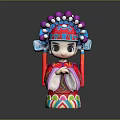 Colorful Traditional Chinese Opera Character Decorative Ornament Set with Red Costume Purple White Beaded Headpiece