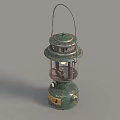 Vintage Teal Colored Portable Outdoor Lantern With Metal Frame Handle And Rustic Finish