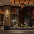 Shop Reception Area Featuring Wooden Ceiling Chandelier Marble Counter Wooden Decor And Marble Floor