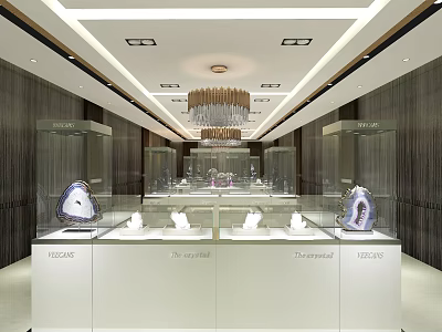 Modern Elegant Sales Office Interior Design With Glass Display Cases And Agate Slices 3d model