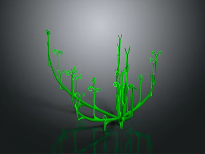 Abstract Green Plant Structure With Curved Branches And Twisted Vines On Dark Background 3d model