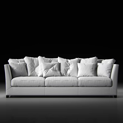 Modern White Three Seater Sofa With Multiple Soft Pillows And Comfortable Design 3d model