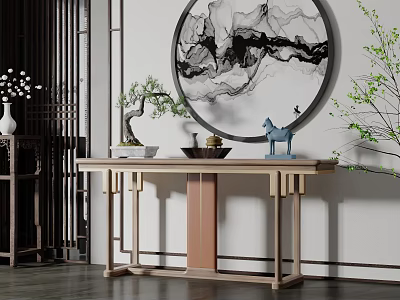 New Chinese-style End View Desk Side Cabinet 3d model