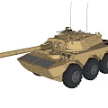 Desert Camouflage Armored Tank With Large Cannon And Six Wheels