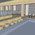 Indoor Swimming Pool Facility With Lap Lanes Rest Loungers And Glass Windows