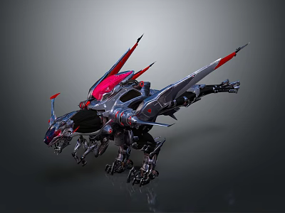 Futuristic Sci Fi Mechanical Creature With Red Spikes Metallic Wings And Armored Body 3d model