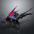 Futuristic Sci Fi Mechanical Creature With Red Spikes Metallic Wings And Armored Body