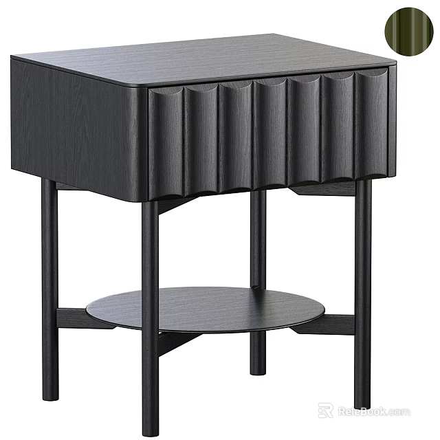Modern Wooden Bedside Table With Fluted Panel Design And Lower Circular Shelf 3d model 