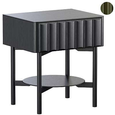 Modern Wooden Bedside Table With Fluted Panel Design And Lower Circular Shelf 3d model