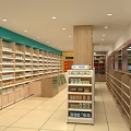 Spacious Pharmacy Store Interior With Organized Shelves Medicines And Refrigerators