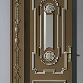 Elegant Classical Wooden Double Doors With Ornate Carved Patterns And Glass Panels