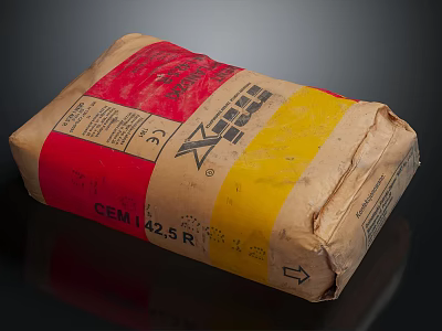 Cement Bag With Red Yellow Packaging And CEM I 42.5 R Label 3d model