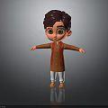Cartoon Boy Character With Brown Hair Brown Outfit White Pants And Arms Outstretched