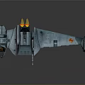 Futuristic Sci-Fi Spaceship With Flaming Engines And Metallic Structure Design