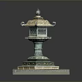 Traditional Ancient Style Bronze Decorative Lantern With Stone Base And Ornate Top
