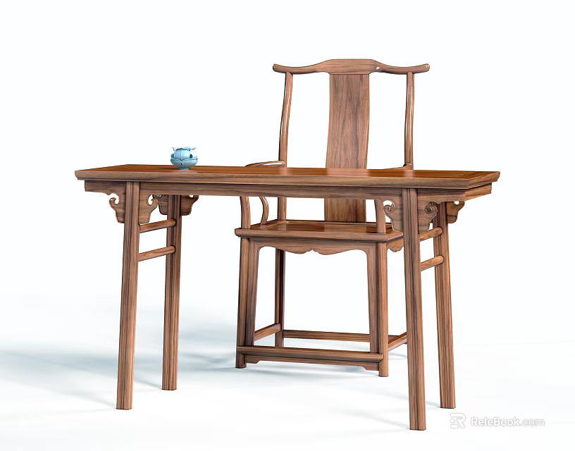 Traditional Wooden Desk Furniture With Matching Chair And Natural Wood Grain Design 3d model 