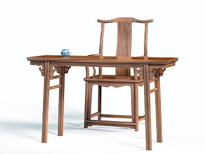 Traditional Wooden Desk Furniture With Matching Chair And Natural Wood Grain Design 3d model