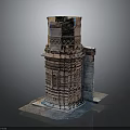 Ancient Architectural Model of Intricate Stone Tower with Layered Structure and Base