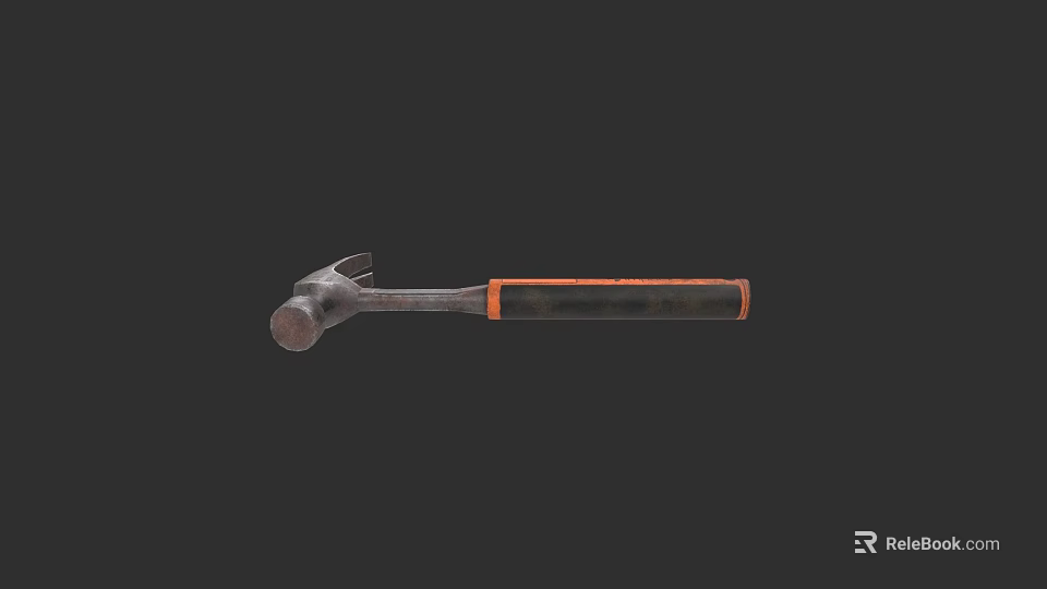 Weapon Hammer Featuring Metal Head and Black Orange Handle for Multipurpose Use 3d model