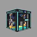 Cube Shaped Display Booth With Blue LED Lights And Transparent Glass Interior Exhibits 3d model