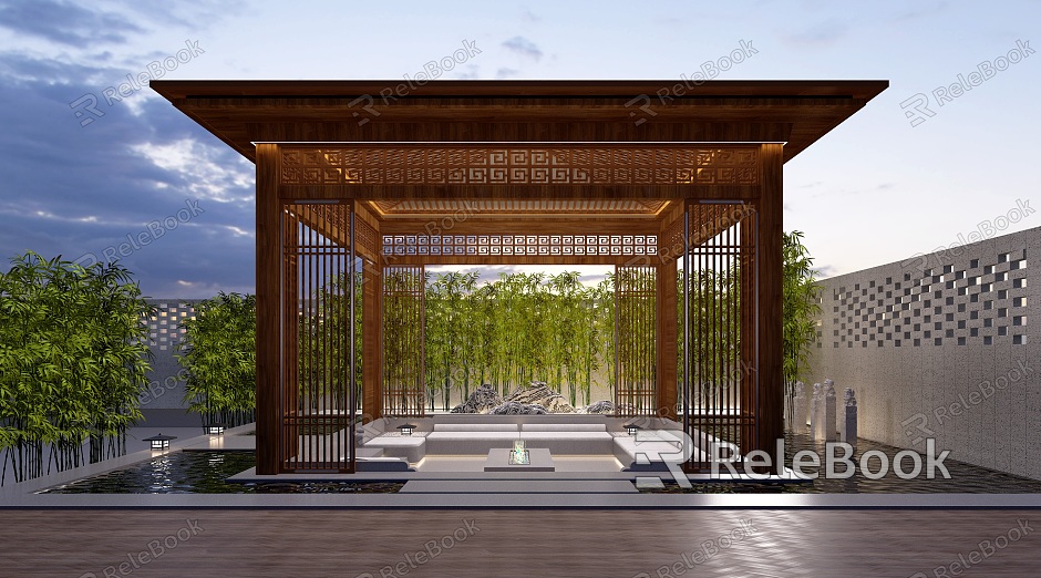 New Chinese Style Gazebo Landscape Sits Courtyard Gazebo Landscape Sits Courtyard model