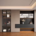 Modern Living Room Interior Decorative Cabinet With Wooden Glass Shelves Open Compartments And Decorative Items