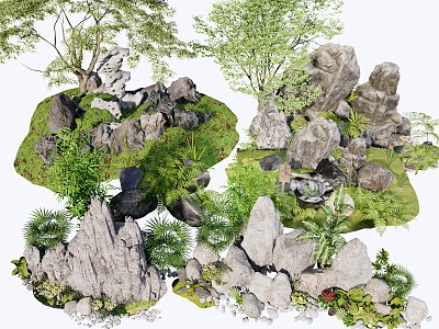 Modern landscape plant combination stone landscape green plant flowers and plants landscape flowers and plants 3d model