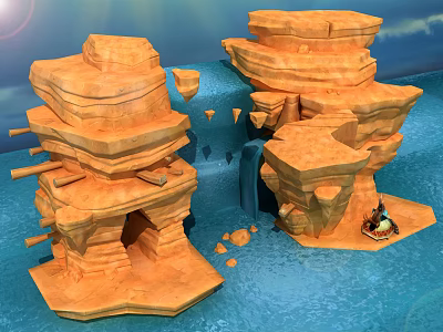 Modern Cartoon Scene Waterfall 3d model