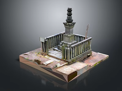 Detailed Ancient Stone Tower Structure With Pedestal Base And Surrounding Fence 3d model