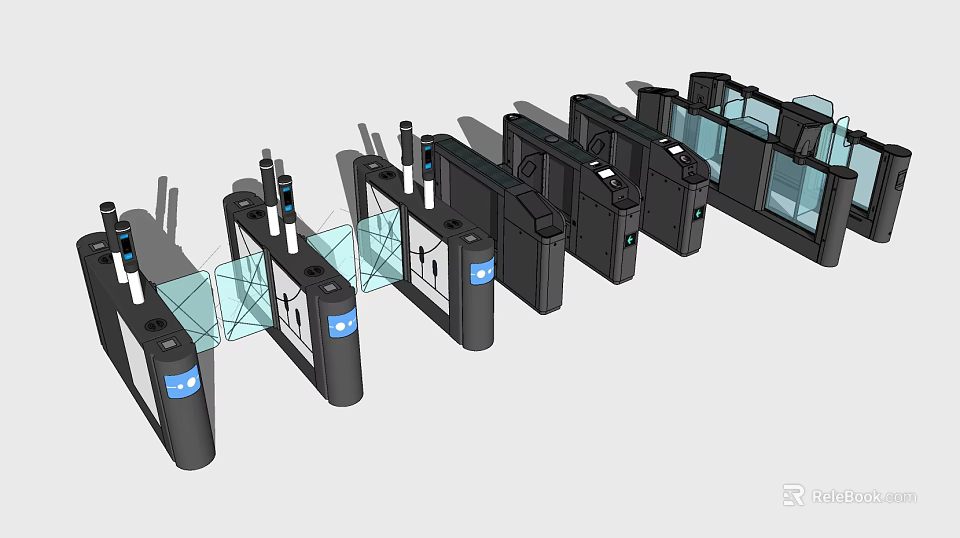 Public Facilities Modern Security Turnstiles With Glass Barriers And Entrance Control 3d model 