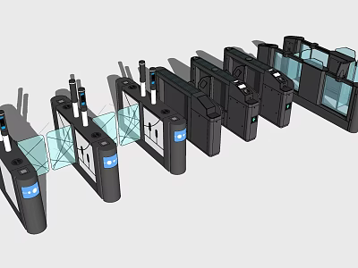 Public Facilities Modern Security Turnstiles With Glass Barriers And Entrance Control 3d model