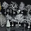 Various Arbor Tree Types with Different Shapes and Snow Covered Branches 3d model